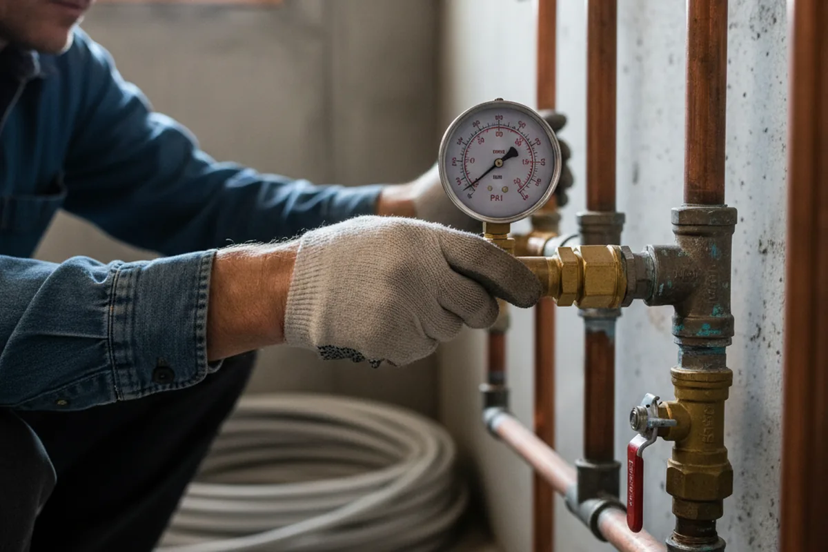 Pressure testing a repaired line during Water Line Repair in Barnsdall